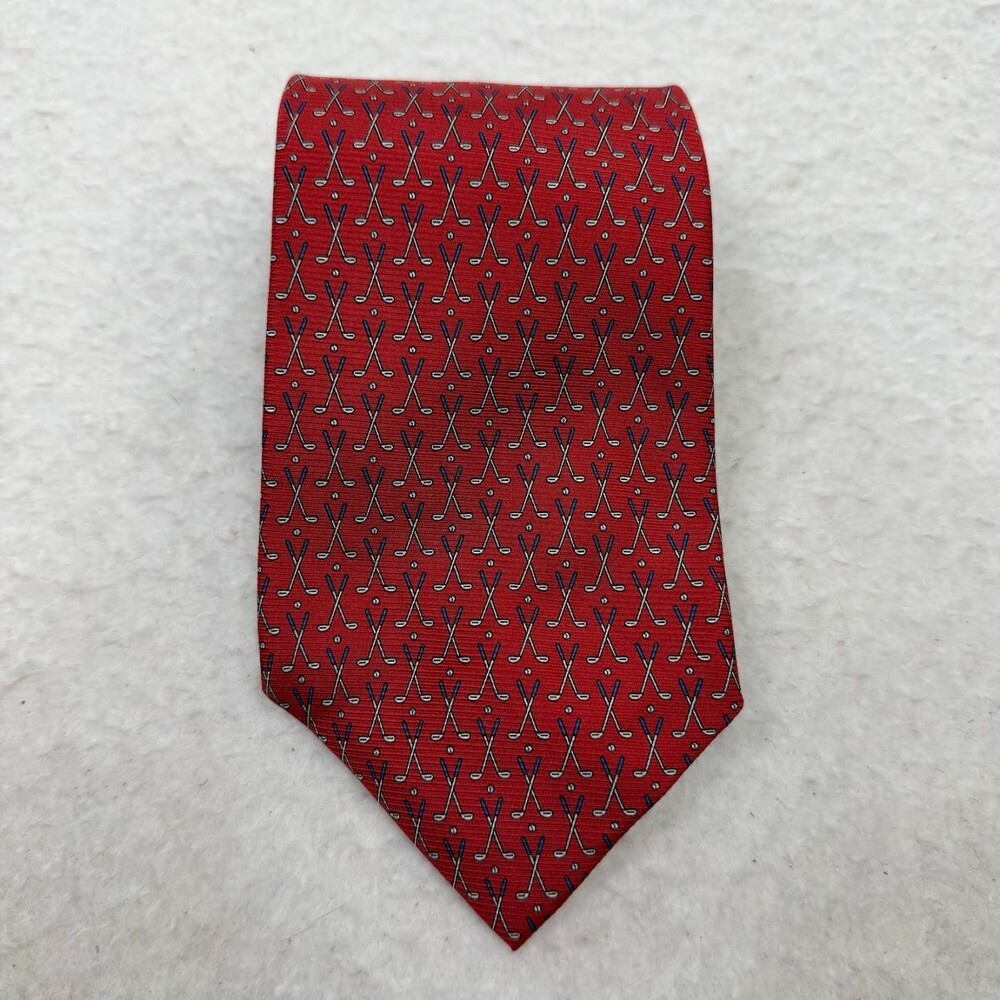Ralph Lauren LRL Mens Red Golf Golfing Tie 100% Silk Hand Finished Made In USA